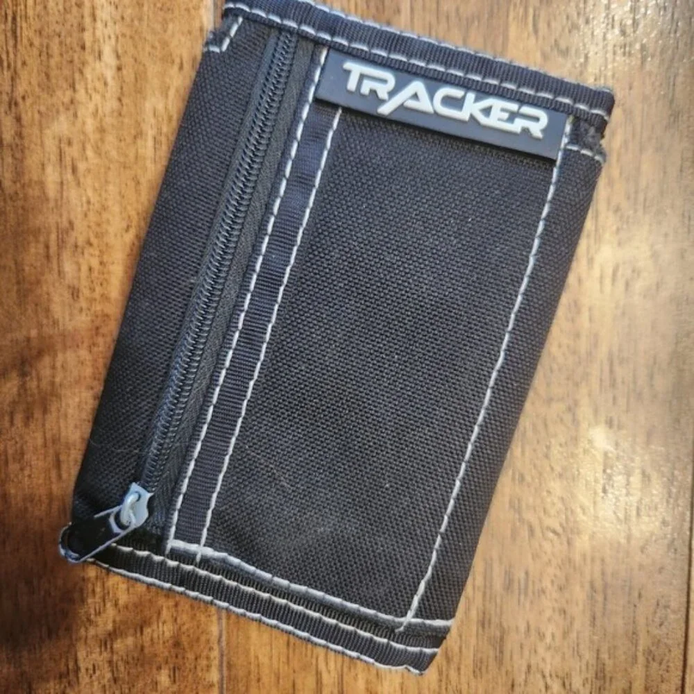 Y2k Tracker Black Tri Fold Wallet Zipper Coin Pocket Durable Canvas‎ Stitching